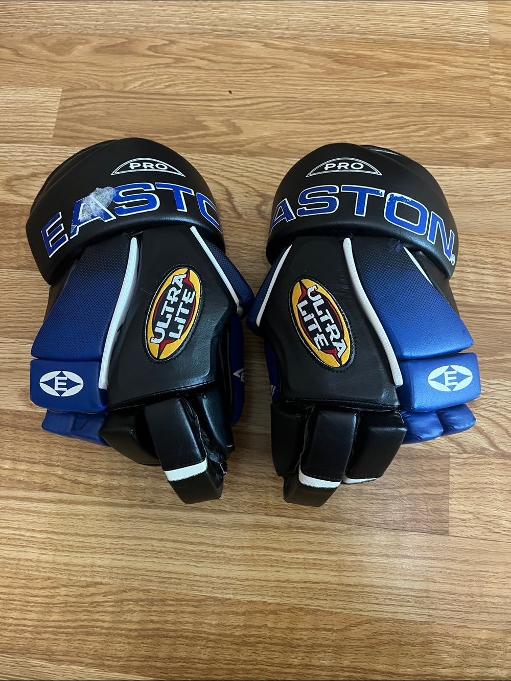 Easton Pro Ultra Lite Hockey Gloves — Black, Blue & White